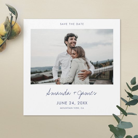 Magnetische foto Bewaar de datums met blauwe typog