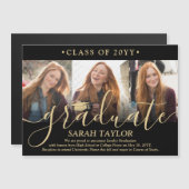 Magnetische foto Black Gold Afstuderen Aankondigin Magnetische Uitnodiging (Voorkant / Achterkant)