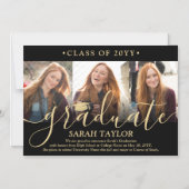 Magnetische foto Black Gold Afstuderen Aankondigin Magnetische Uitnodiging (Voorkant)