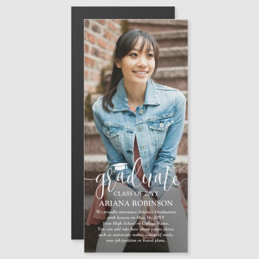 Magnetische foto verticaal Afstuderen aankondiging (Voorkant / Achterkant)