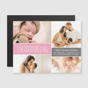Magnetische fotocollage Introductie Pink Baby Girl Uitnodiging