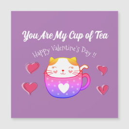 Magnetische kaart met een kat in een theekopje