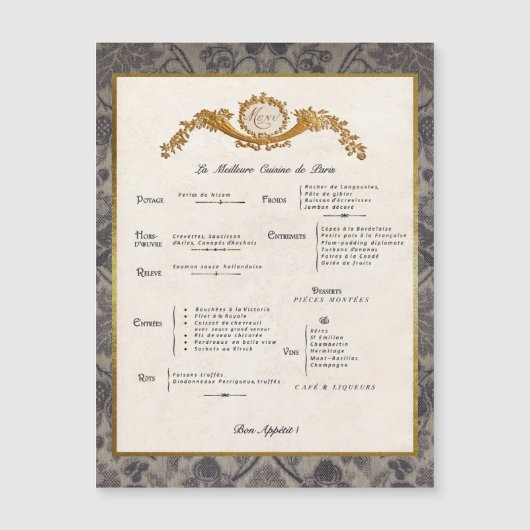 Magnetische kaart met Frans menu voor koelkastdeco (Voorkant)