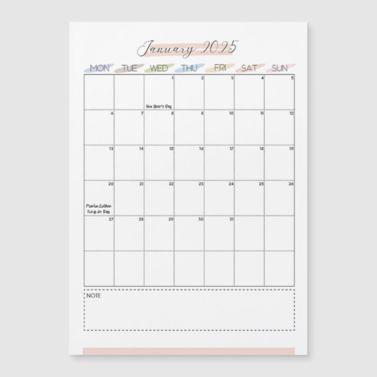 Magnetische kalender januari 2025 (Voorkant)