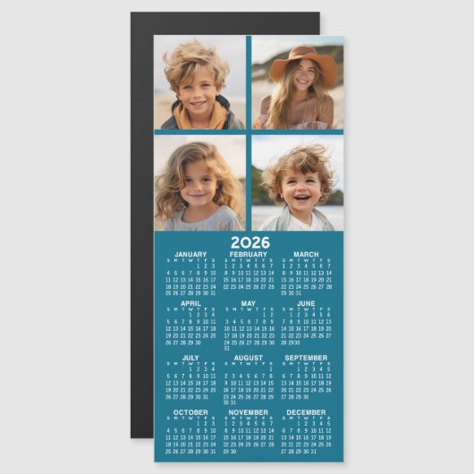 Magnetische kalender met fotocollage - Blauw (Voorkant / Achterkant)