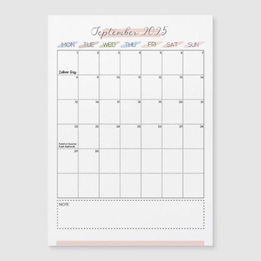 Magnetische kalender september 2025 (Voorkant)