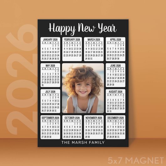 Magnetische kalender Verticale foto - HNY zwart