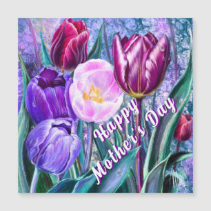 Magnetische Moederdagkaart met Kleurrijke Tulpen