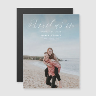 Magnetische potlood ons in de datum fotokaart opsl