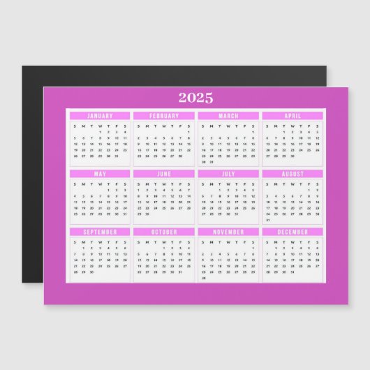 Magnetische Roze 2025 Maandkalender Magneet (Voorkant / Achterkant)