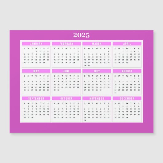 Magnetische Roze 2025 Maandkalender Magneet (Voorkant)