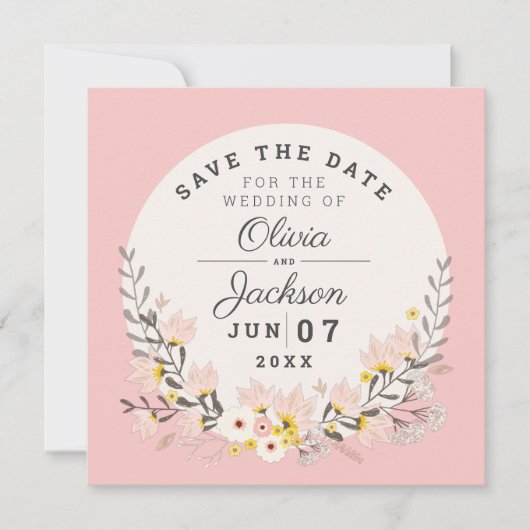 Magnetische Save the Date chic bloem roze Kaart (Voorkant)