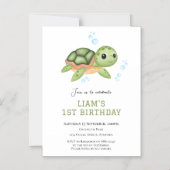 Magnetische Schildpad Onderzee eerste verjaardag Uitnodiging (Voorkant)