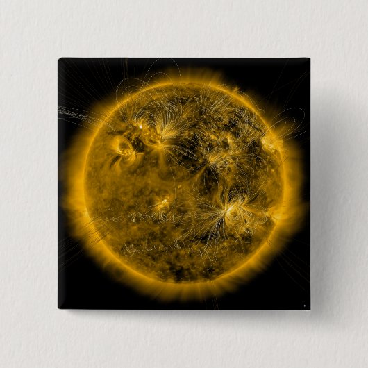 Magnetische veldlijnen op de zon vierkante button 5,1 cm (Voorkant)