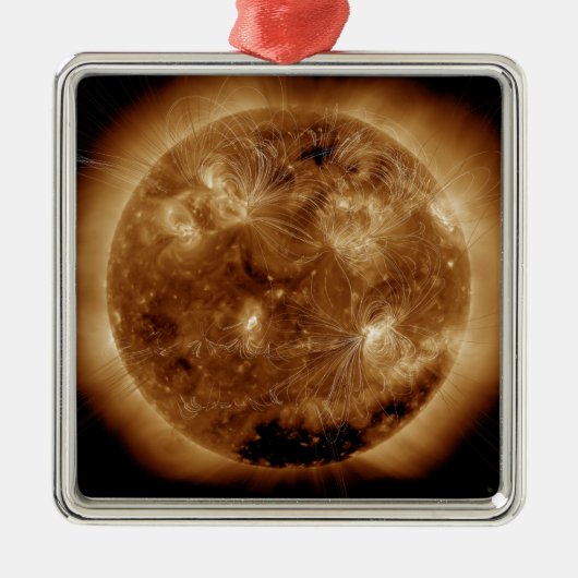 Magnetische veldlijnen op zon 2 metalen ornament (Voorkant)