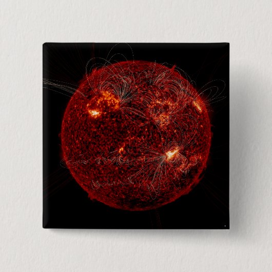 Magnetische veldlijnen op zon 3 vierkante button 5,1 cm (Voorkant)
