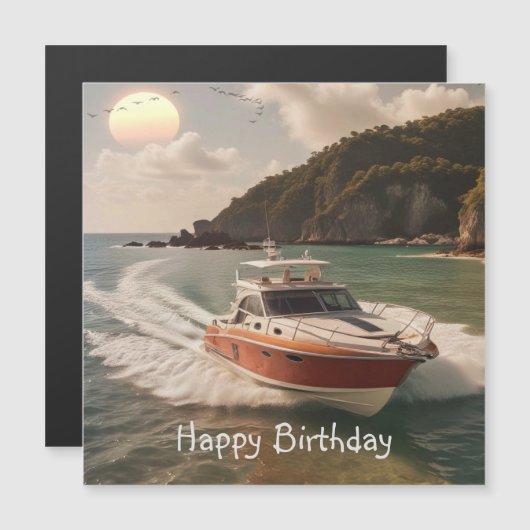 Magnetische verjaardagskaart met motorboot (Voorkant / Achterkant)