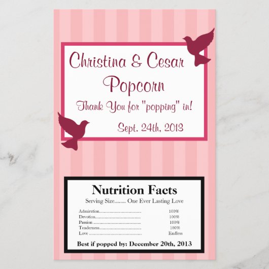 Magnetron Popcorn Verpakking Liefdes Vogels Roze S Flyer (Voorkant)