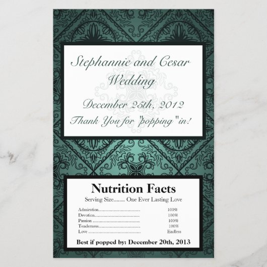 Magnetron Popcorn Wrapper Blauwgroen Damast Flyer (Voorkant)