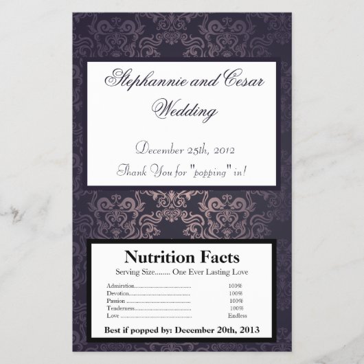 Magnetron Popcorn Wrapper Deep Paarse Damask Flyer (Voorkant)