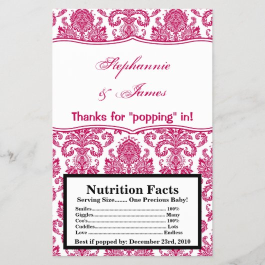 Magnetron Popcorn Wrapper Fusia White Damask Lace Flyer (Voorkant)