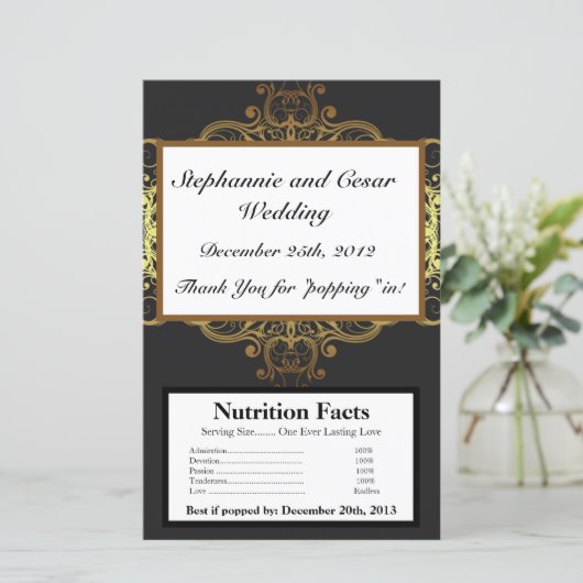 Magnetron Popcorn Wrapper Goud en Zwart Damast (Staand voorkant)