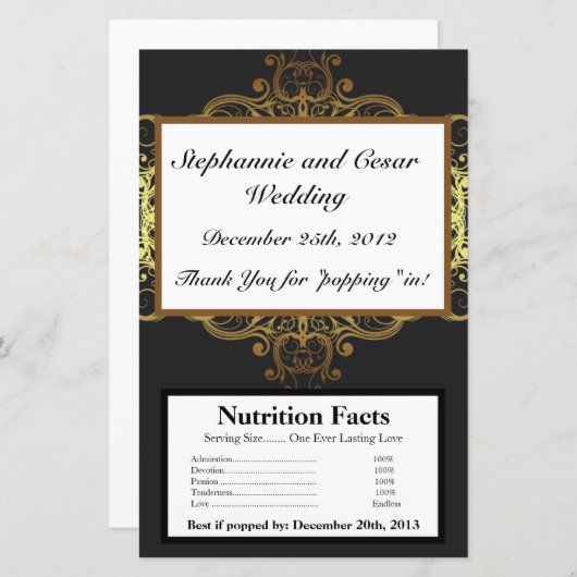 Magnetron Popcorn Wrapper Goud en Zwart Damast (Voorkant / Achterkant)