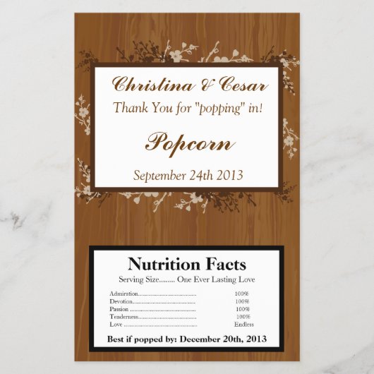 Magnetron Popcorn Wrapper Houten Plank Bloemen Wed Flyer (Voorkant)