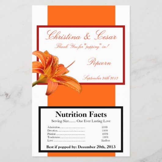 Magnetron Popcorn Wrapper Oranje Tijger Lilly w/St Flyer (Voorkant)