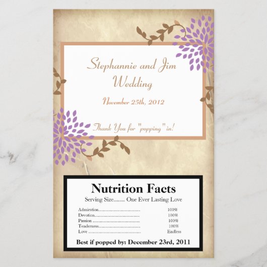 Magnetron Popcorn Wrapper Paarse en groene Bloemen Flyer (Voorkant)