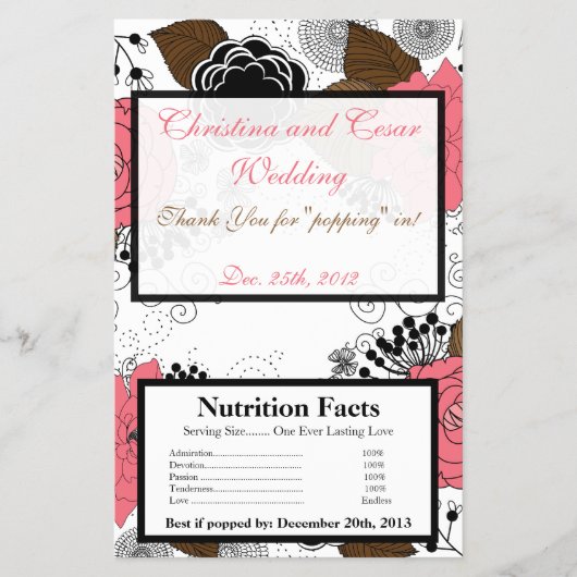 Magnetron Popcorn Wrapper Roze Bloem Bruin Bladere Flyer (Voorkant)