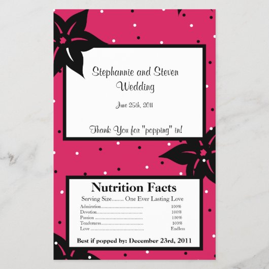 Magnetron Popcorn Wrapper Roze en Zwarte Bloemen Flyer (Voorkant)