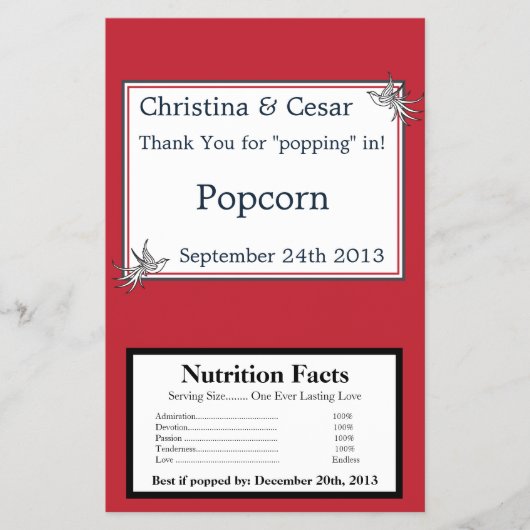 Magnetron Popcorn Wrapper White Dove Rood Blauw BG Flyer (Voorkant)