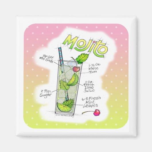 MAGNETS - MOJITO RECIPE COCKTAIL ART MAGNEET (Voorkant)