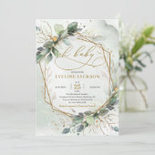 Magnificant boho greendy verlaat goud oh baby kaart (Staand voorkant)