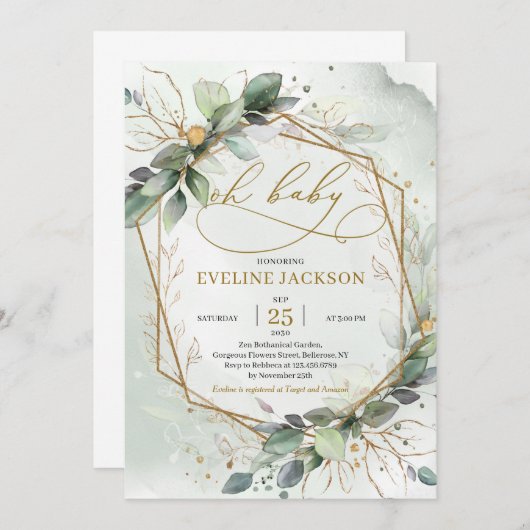 Magnificant boho greendy verlaat goud oh baby kaart (Voorkant / Achterkant)