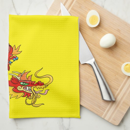 Magnificant Red Imperial Dragon Kitchen Towel Theedoek (Quarter Fold)