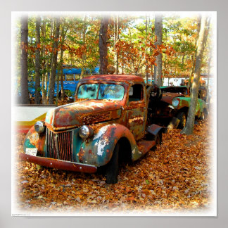 Magnificant Rusting Truck in Wooded Junk Yard Poster