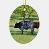 Magnificant Texas Longhorn Steers Keramisch Ornament (Rechts)