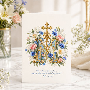 Magnificat Maagd Maria Blauwe Bloemstuk Katholiek Kaart