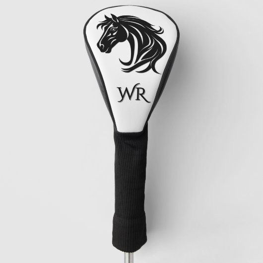 Magnificent Black Horse Head  Personal Initials Golfheadcover (Voorkant)