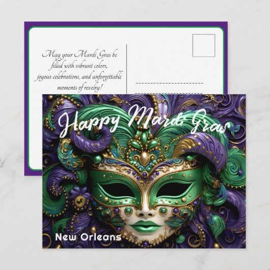 💜 Magnificent Mardi Gras Briefkaart (Voorkant / Achterkant)