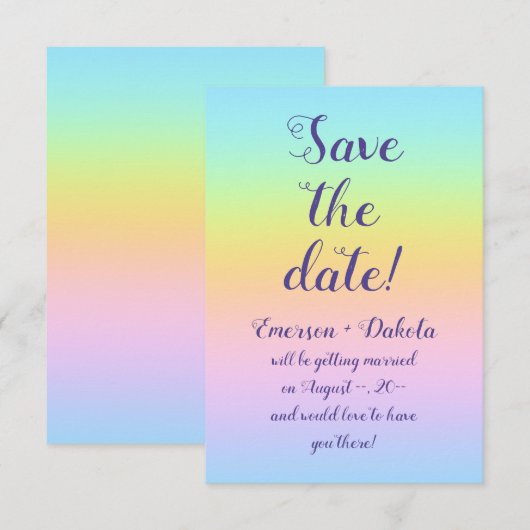 Magnificent Pastel Rainbow Wedding Save The Date (Voorkant / Achterkant)