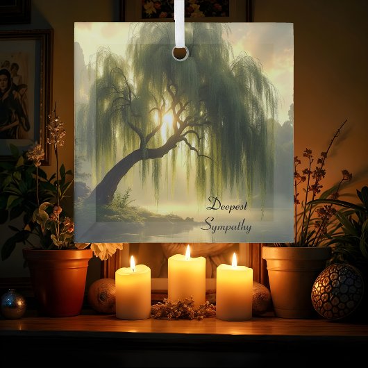 Magnificent weeping willow by a pond, custom glas ornament
