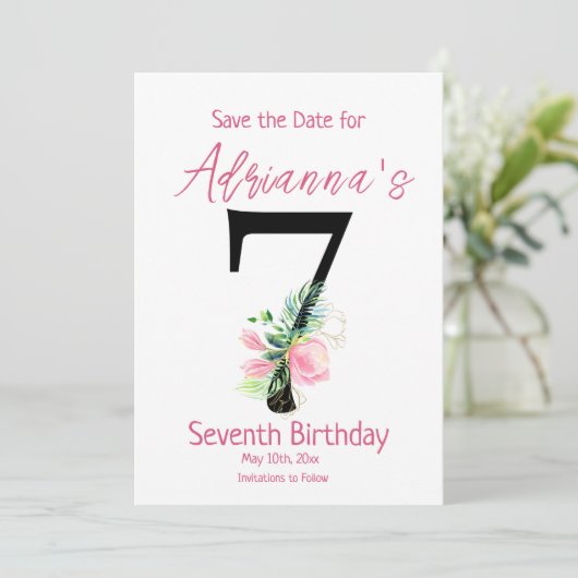 Magnolia 7e verjaardag save the date (Staand voorkant)