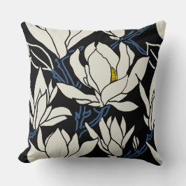Magnolia-afbeelding in beige en zwart patroon kussen