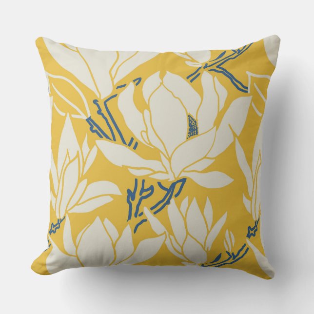 Magnolia-afbeelding in gele patroon kussen (Voorkant)