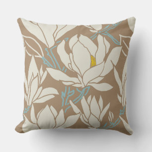 Magnolia afbeelding in kaki patroon kussen