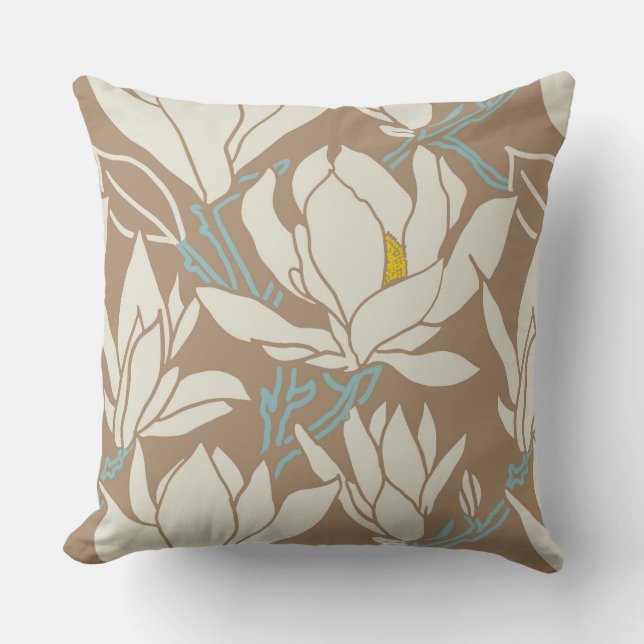 Magnolia afbeelding in kaki patroon kussen (Voorkant)