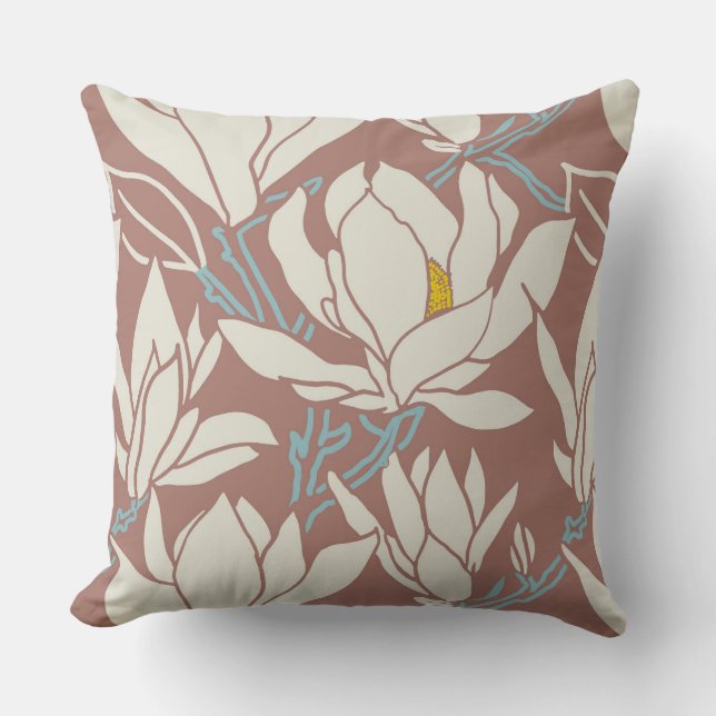 Magnolia-afbeelding in mauve patroon kussen (Voorkant)